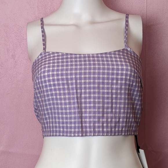 Dolls Kill Tops - Daisy Street Dolls Kill Purple Gingham Crop Top with Adjustable Straps